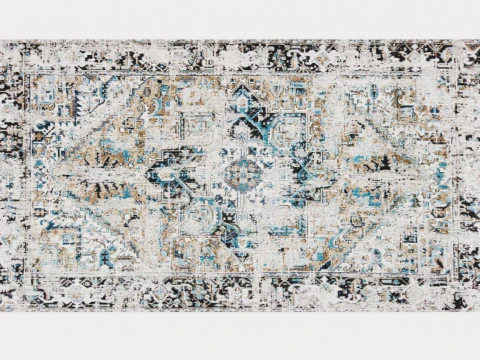 TAPIS ANTIQUE HERIZ 8708 CORNE DOR&Eacute;E BEIGE Modèle 3D