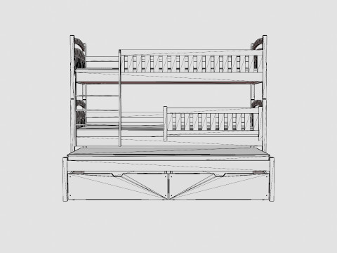 Alea Bunk Bed With Extra Bed And Storage 3 Pers 3D Модель