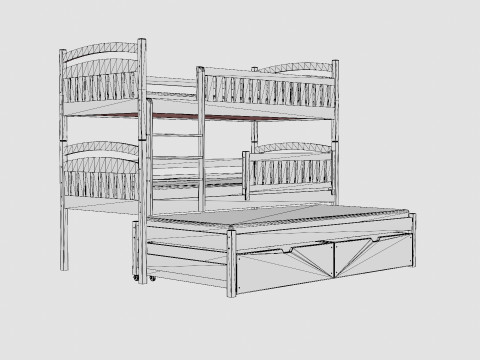 Alea Bunk Bed With Extra Bed And Storage 3 Pers 3D Модель