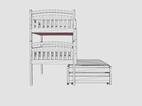Alea Bunk Bed With Extra Bed And Storage 3 Pers 3D Модель