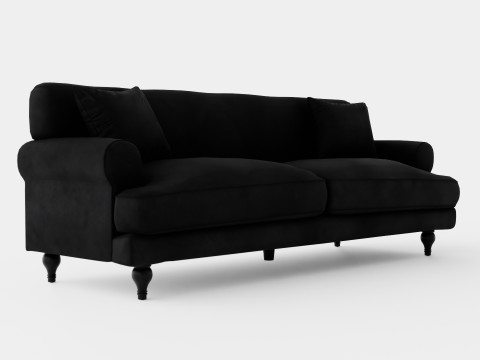 Amanda Velvet Sofa 3 Seater Black 3D Model