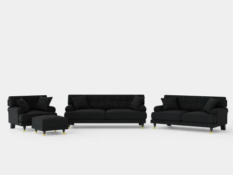 Andrew Kanepe Grubu 2'li 3'l&uuml; Koltuk Tabure Kadife 3D Model