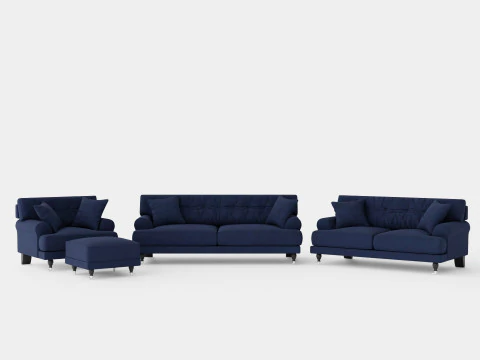 Диван Andrew Group 3-местный 2-местное кресло Подставка для ног Velvet Mid 3D Модель