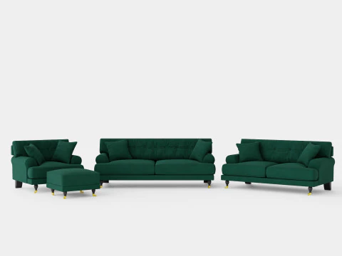 Andrew Sofá Grupo 3 lugares Poltrona 2 lugares Repousa-pés Veludo Tender Modelo 3D
