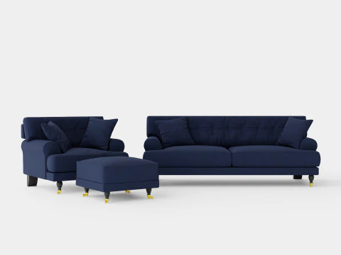 アンドリュー ソファ グループ 3 人掛けアームチェア フットスツール ベルベット ミッド 3Dモデル