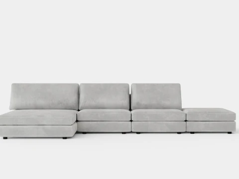 Sofa Modul Arken U Dengan Beludru Abu-Abu Muda yang Dapat Diviable Model 3D