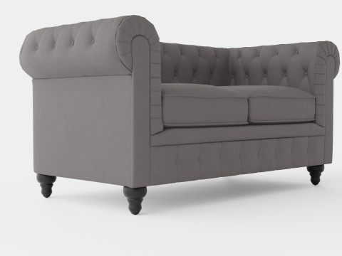 Chesterfield Luxury Velvet Sofa 2 Seater 3D Model