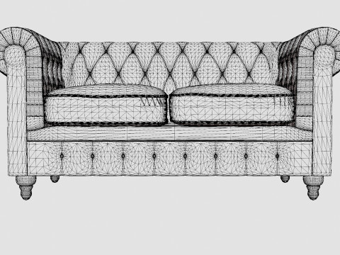Chesterfield Luxury Velvet Sofa 2 Seater 3D Model