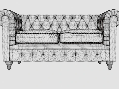 Chesterfield Luxury Velvet Sofa 2 Seater 3D Model