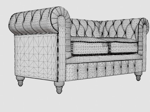 Chesterfield Luxury Velvet Sofa 2 Seater 3D Model
