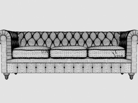 Chesterfield Luxury Velvet Sofa 3 Seater Model 3D