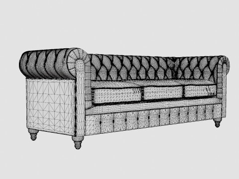 Chesterfield Luxury Velvet Sofa 3 Seater Model 3D