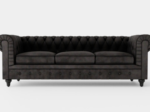 Chesterfield Luxury Velvet Sofa 3 Seater Dark Gray 3D Model