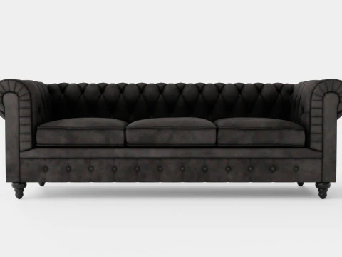 चेस्टरफ़ील्ड लक्ज़री वेलवेट सोफा 3 सीटर डार्क ग्रे 3D मॉडल