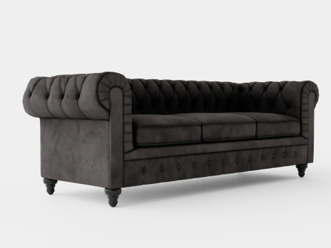 Chesterfield Luxury Velvet Sofa 3 Seater Dark Gray Modelo 3D