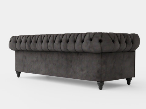 Chesterfield Luxury Velvet Sofa 3 Seater Dark Gray Modelo 3D