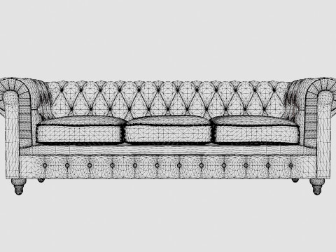 Chesterfield Luxury Velvet Sofa 3 Seater Dark Gray Modelo 3D