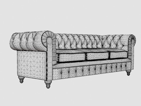 Chesterfield Luxury Velvet Sofa 3 Seater Dark Gray Modelo 3D