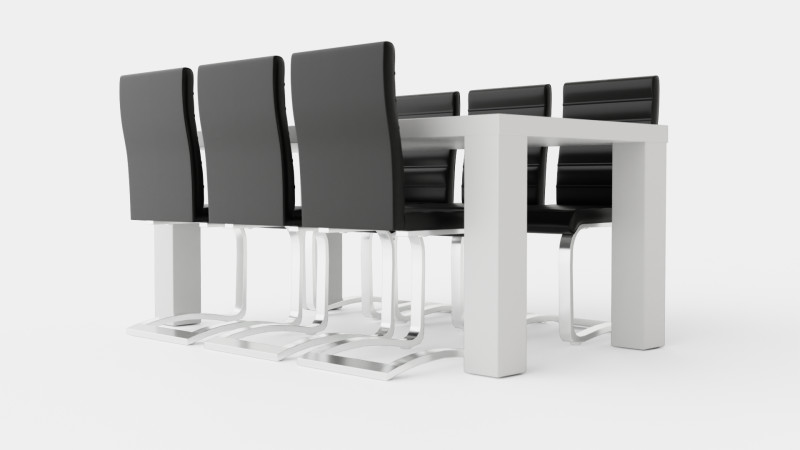Cibus Food Group With 6 Chairs White Black Artificial Leather 3D मॉडल .c4d .max .obj .3ds .fbx .stl .blend