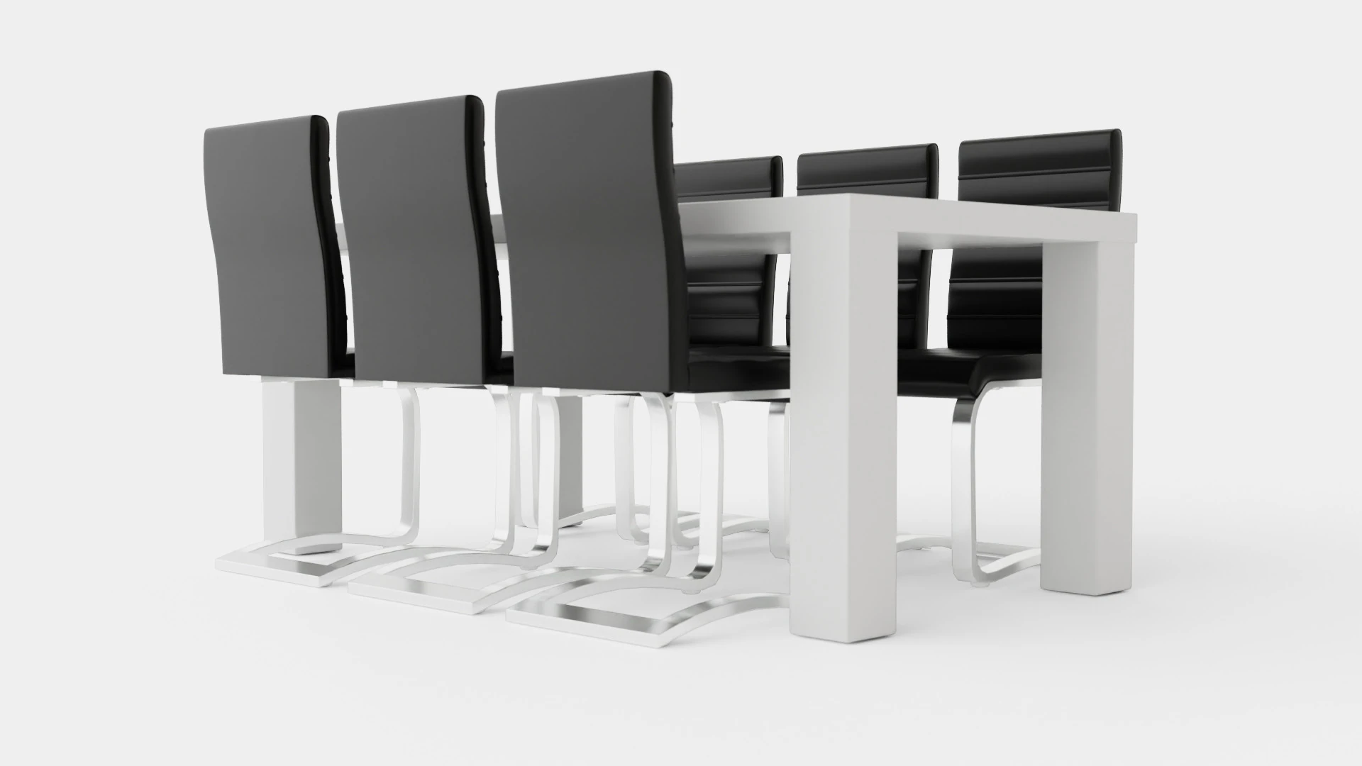Cibus Food Group With 6 Chairs White Black Artificial Leather 3D Model .c4d .max .obj .3ds .fbx .stl .blend 