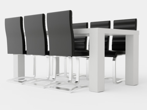 Cibus Food Group With 6 Chairs White Black Artificial Leather 3D Model