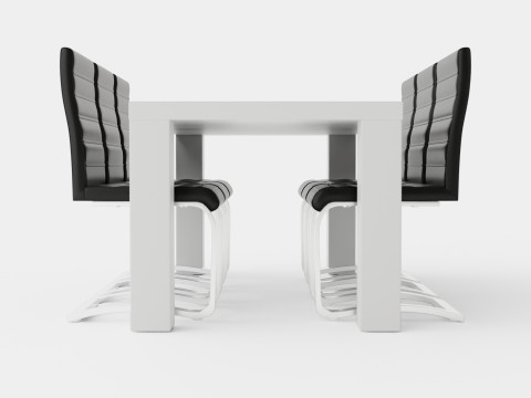Cibus Food Group With 6 Chairs White Black Artificial Leather 3D मॉडल