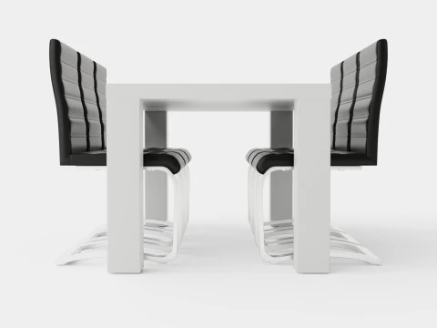 Cibus Food Group With 6 Chairs White Black Artificial Leather 3D Model