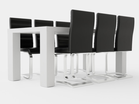 Cibus Food Group With 6 Chairs White Black Artificial Leather 3D मॉडल