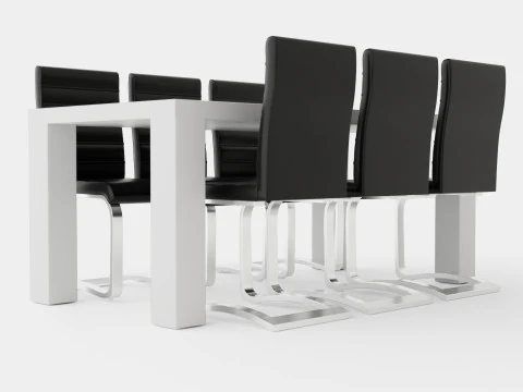 Cibus Food Group With 6 Chairs White Black Artificial Leather 3D Model