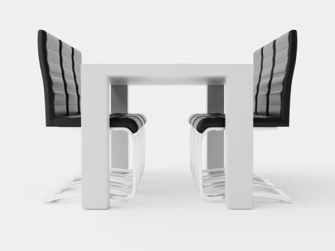 Cibus Food Group With 6 Chairs White Black Artificial Leather 3D Model