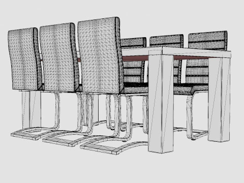 Cibus Food Group With 6 Chairs White Black Artificial Leather 3D Model