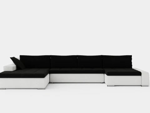 Cillo U Yataklı Kanepe Çift Taraflı Suni Deri Siyah Beyaz 3D Model