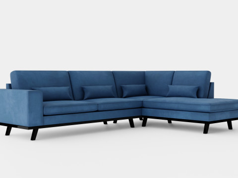 Copenhagen 2 5 Seater L Sofa Right Velvet Blue 3D Model