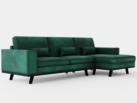 Copenhagen Divan Sofa Right Velvet Green 3D Model