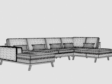 Copenhagen U Sofa Right Velvet 3D 模型