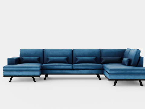Copenhagen U Sofa Right Velvet Blue 3D Model