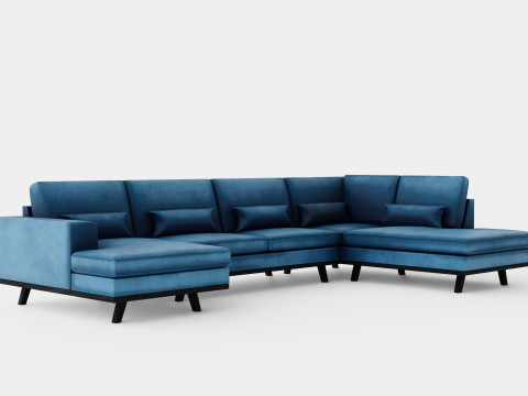 Copenhagen U Sofa Right Velvet Blue 3D 模型