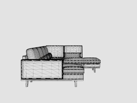 Copenhagen U Sofa Right Velvet Blue 3D Model