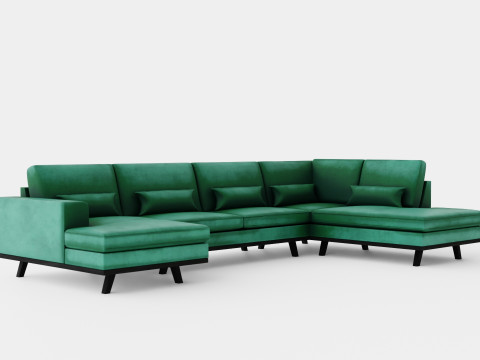 Copenhagen U Sofa Right Velvet Green 3D Model