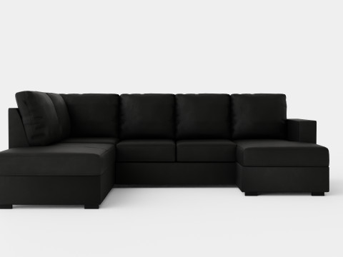 Crazy U Sofa Large Divan Right Black Artificial Leather Modelo 3D