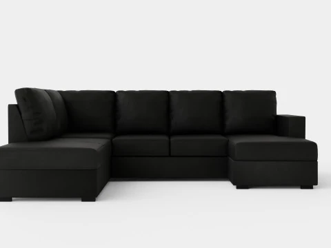 Crazy U Sof&aacute; Grande Divan Direito Couro Artificial Preto Modelo 3D