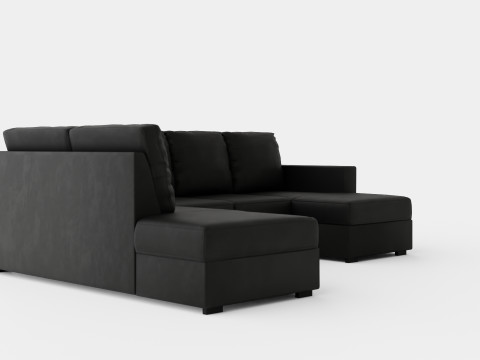 Crazy U Sofa Large Divan Right Black Artificial Leather Model 3D