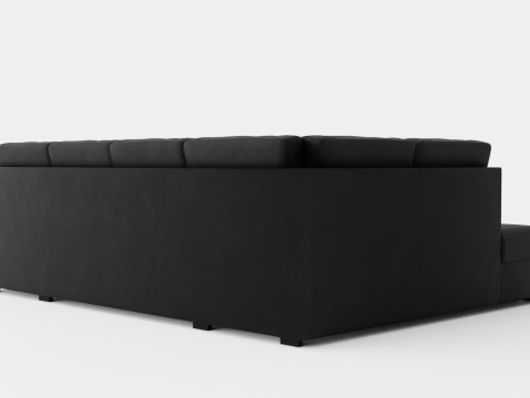 Crazy U Sofa Large Divan Right Black Artificial Leather Model 3D