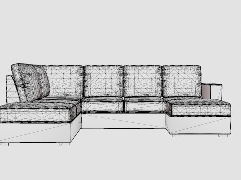 Crazy U Sofa Large Divan Right Black Artificial Leather Model 3D