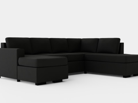 Crazy U Sofa Small Divan Left Black Artificial Leather 3D Model