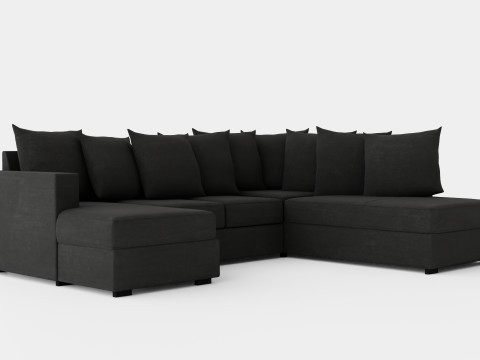Crazy U Sofa Small Divan Left Including Envelope Cushions Dark 3D Модель