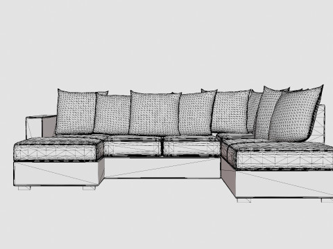 Crazy U Sofa Small Divan Left Including Envelope Cushions Dark 3D Модель