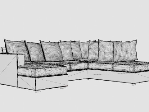 Crazy U Sofa Small Divan Left Including Envelope Cushions Dark 3D Модель