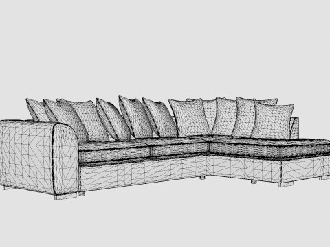 Cuba 3 Seater Chaise Lounge Right Envelope Pillows 3D Model