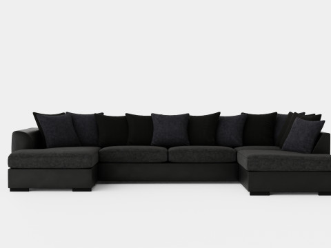 Cuba U Sofa Divan Left Incl Envelope Pillows Black Gray 3D Model